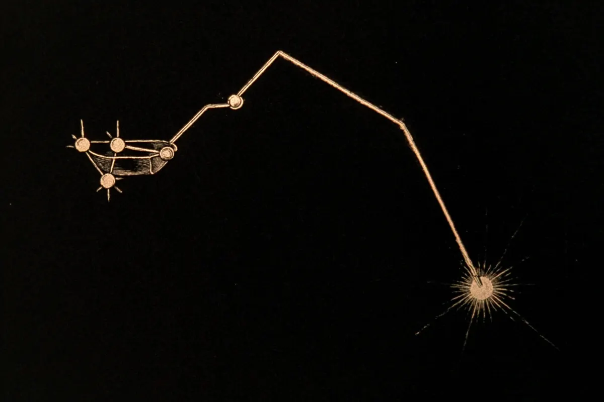 The Big Dipper engraved in gold, its seven stars joined, Alkaid flaring at the end of the handle