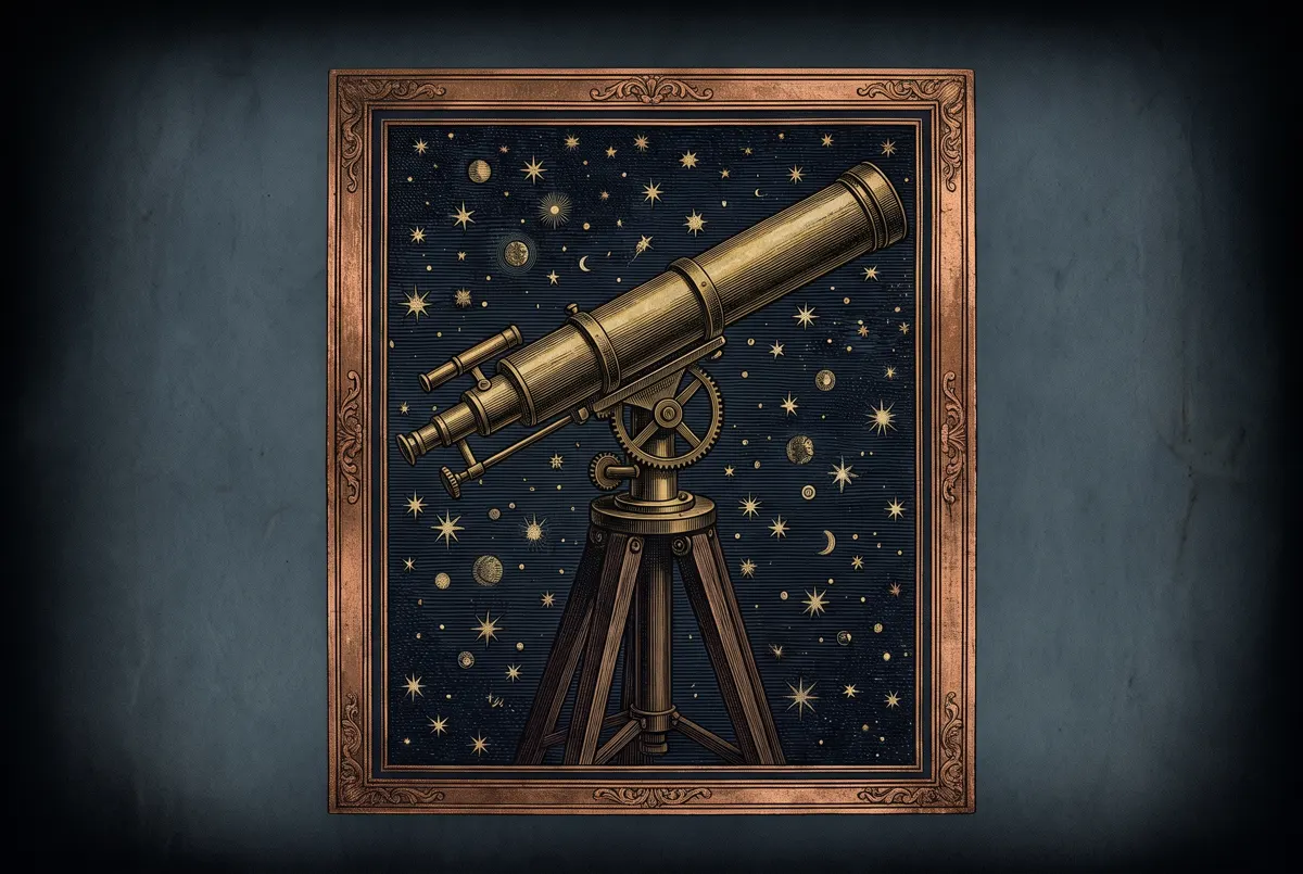 A refracting telescope on its mount, pointed at a field of stars