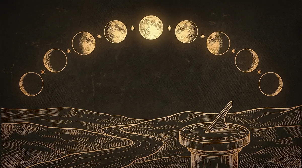 The lunar phases arranged as an engraved celestial sequence