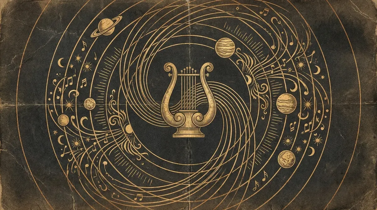 The music of the spheres: a lyre whose strings become planetary orbits