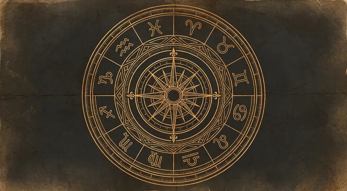 The twelve signs arranged around an engraved astrolabe wheel