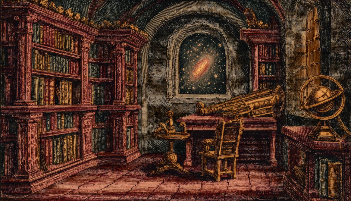 A cabinet of historical astronomical instruments, charts, and brass mechanisms